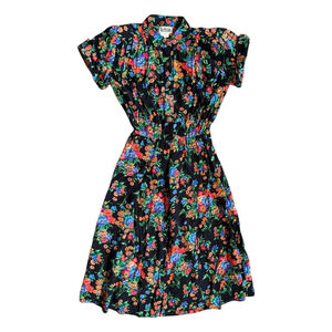 Vintage 80s Nina Piccalino Floral Button Down Shirt Dress Fit and Flare Size 6